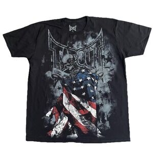 Vintage‎ Tapout T-shirt Y2K UFC MMA Fighter XL Black Grunge Skull American Flag